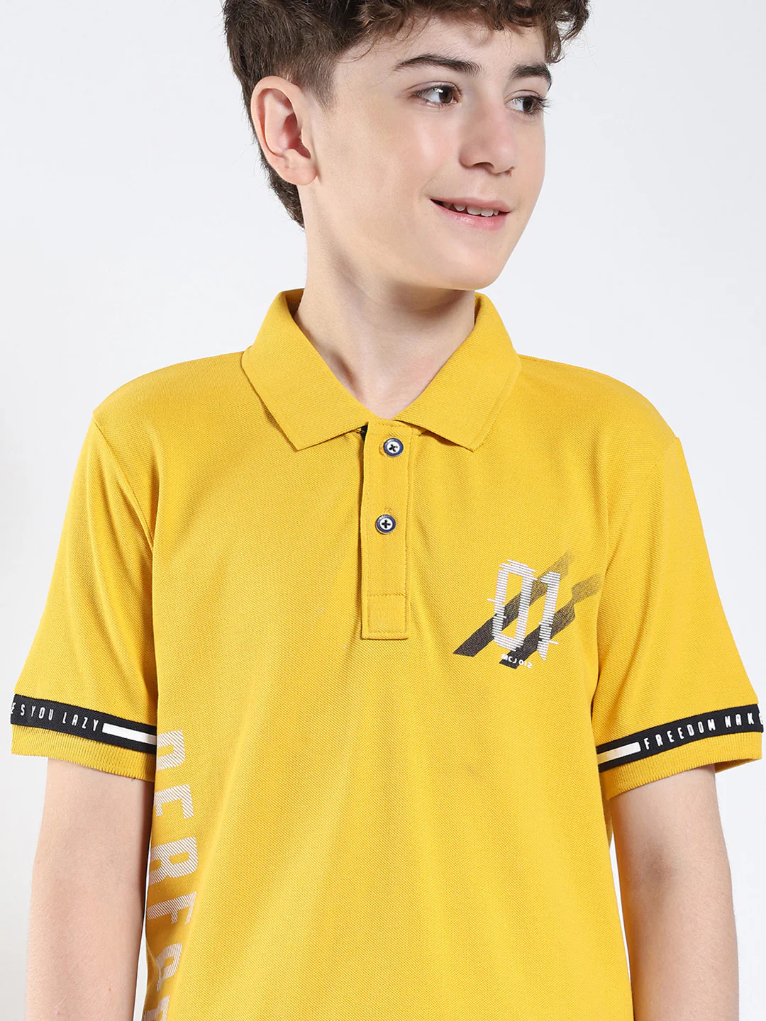 Boys Mustard Printed Collar Half Sleeve T-Shirt - Image 6