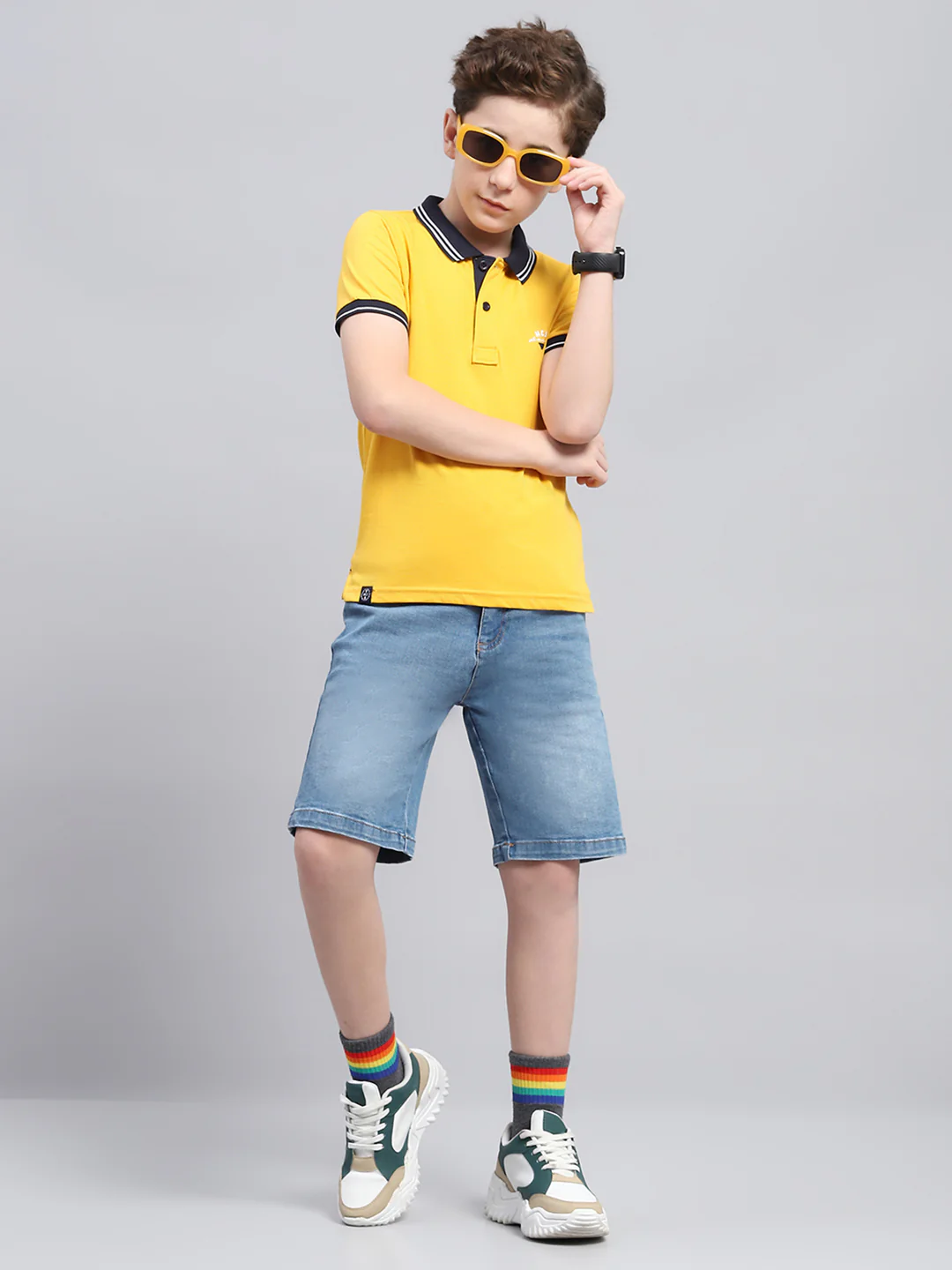 Boys Mustard Printed Collar Half Sleeve T-Shirt - Image 2