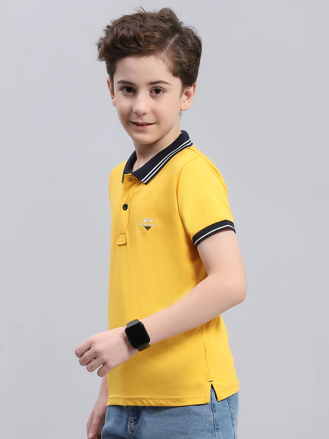 Boys Mustard Printed Collar Half Sleeve T-Shirt - Image 3