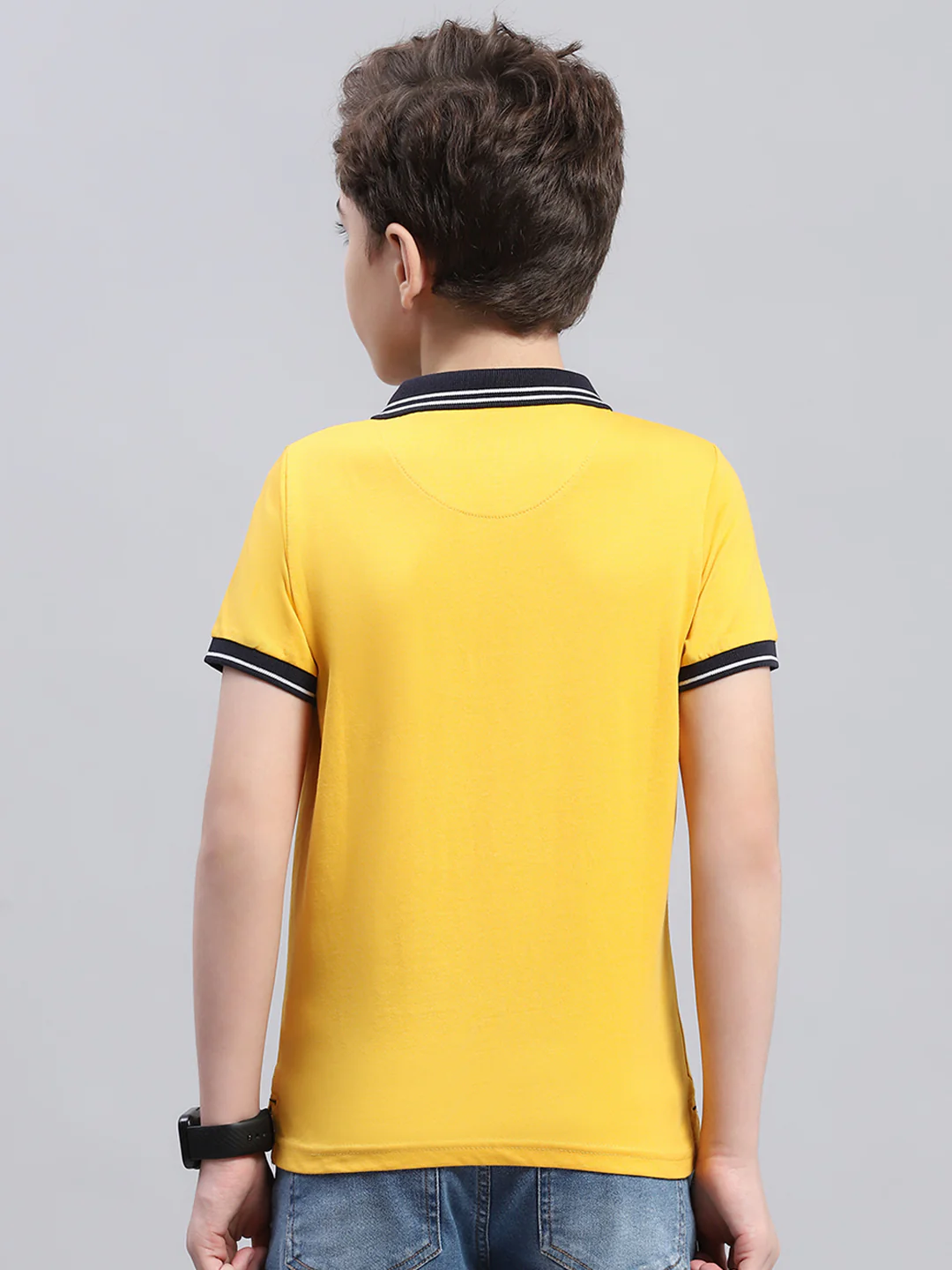 Boys Mustard Printed Collar Half Sleeve T-Shirt - Image 5