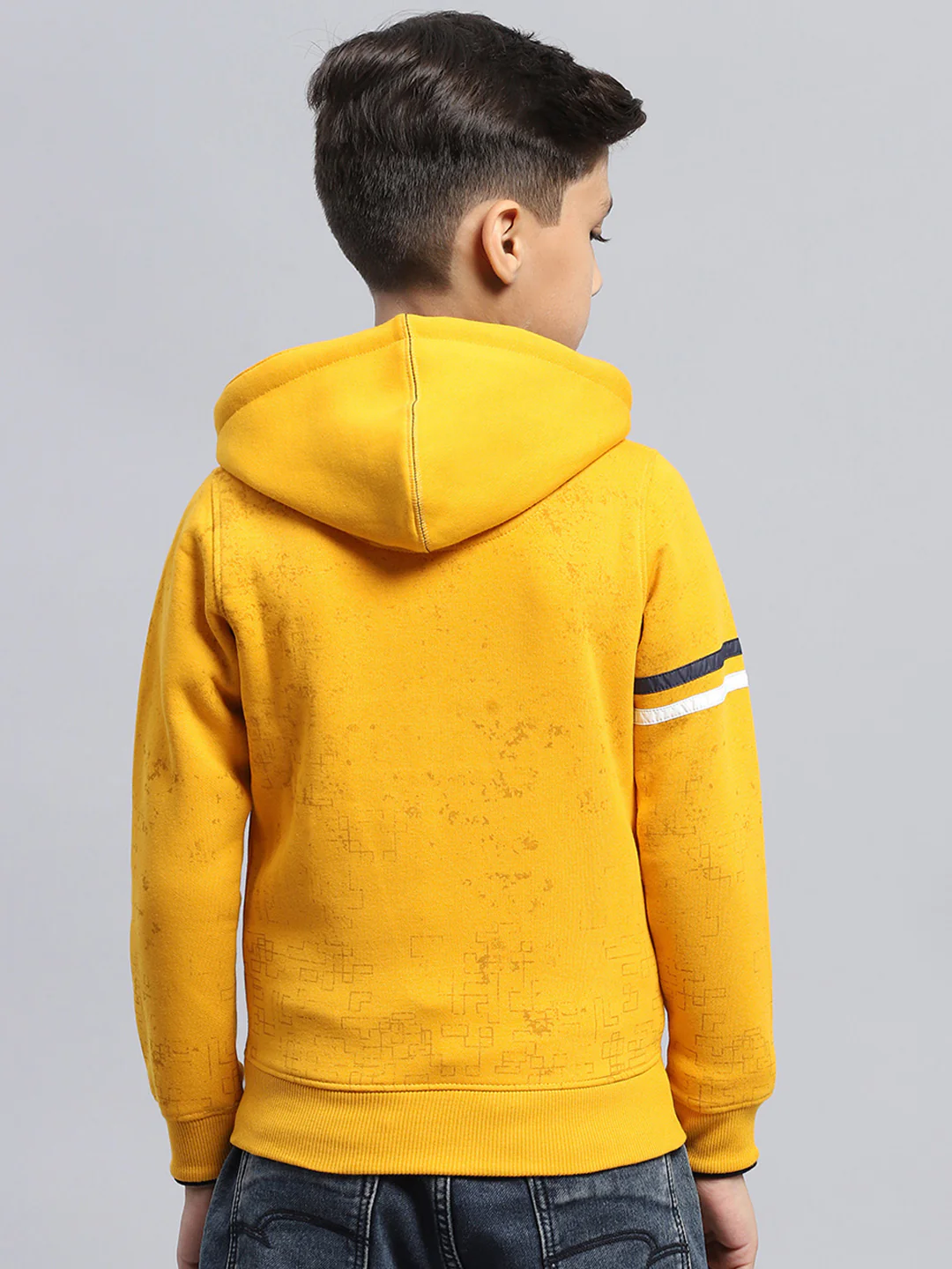 Boys Mustard Printed Hooded Full Sleeve Sweatshirt - Image 5