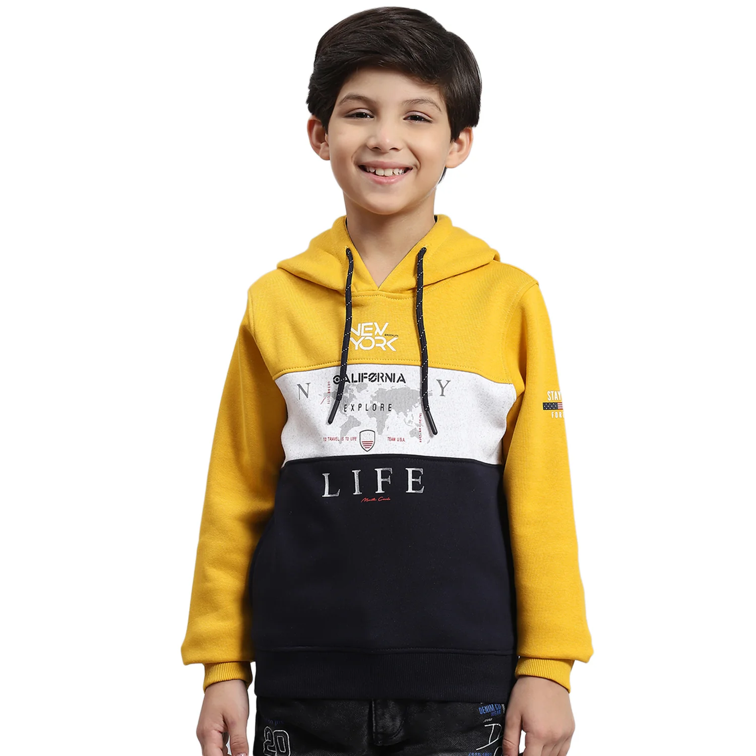 Boys Mustard Printed Hooded Full Sleeve Sweatshirt - Image 5