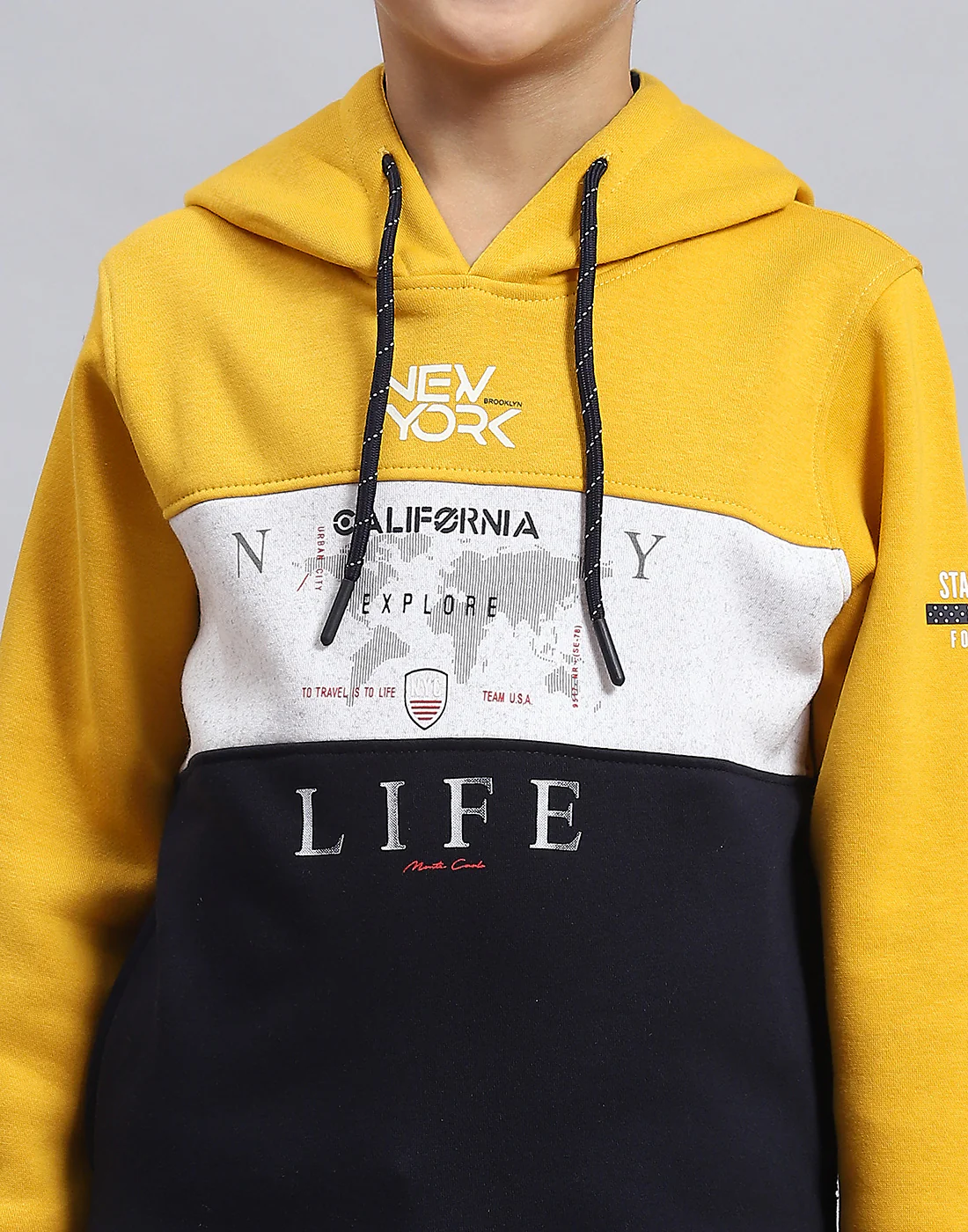 Boys Mustard Printed Hooded Full Sleeve Sweatshirt - Image 7