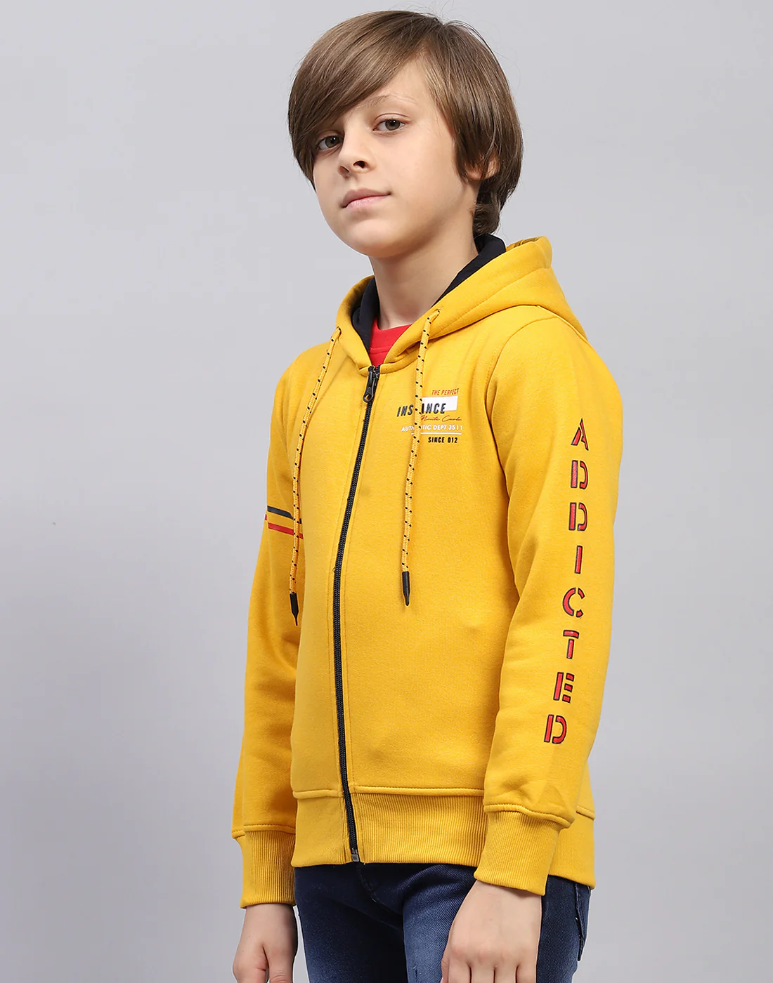 Boys Mustard Printed Hooded Full Sleeve Sweatshirt - Image 3