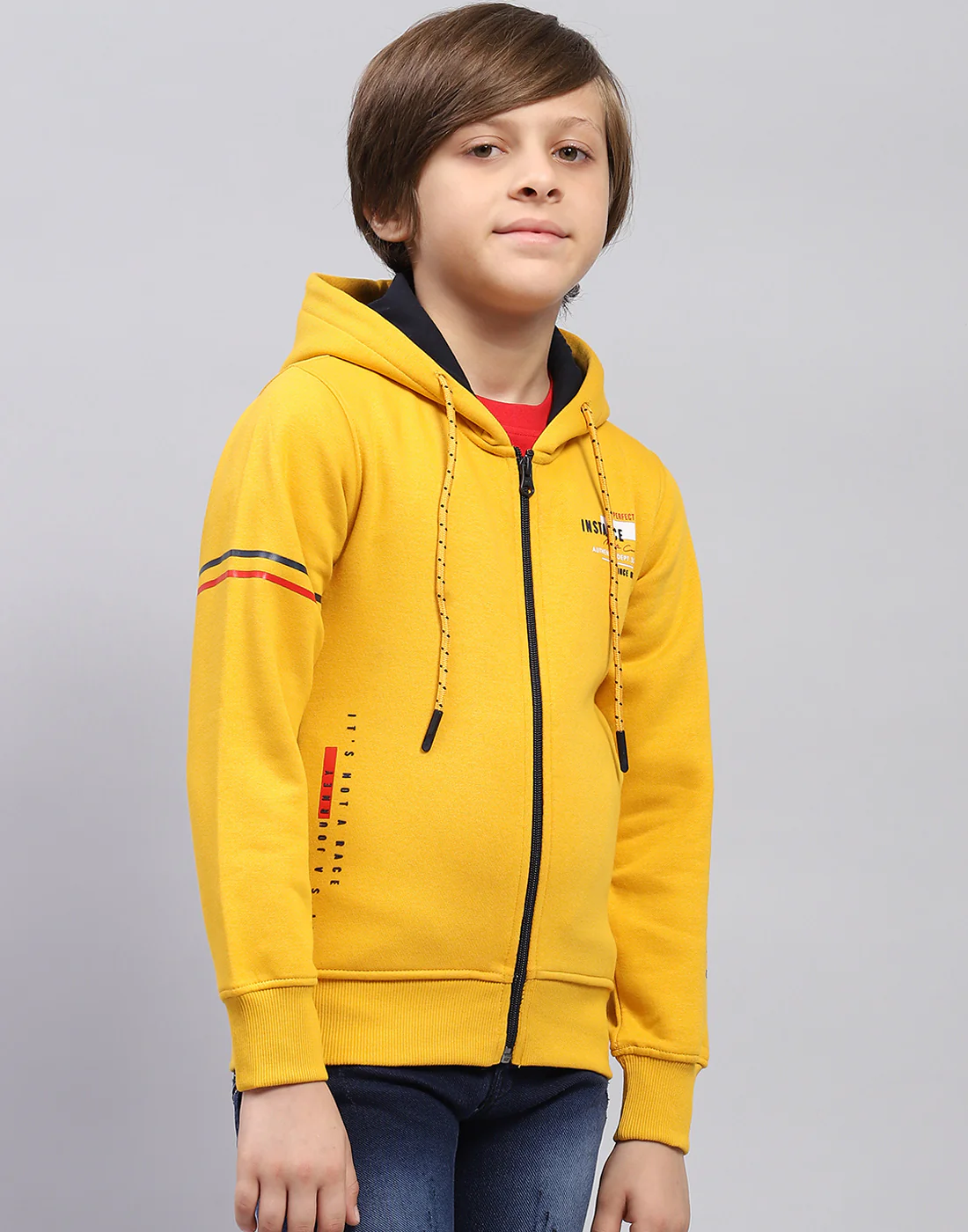 Boys Mustard Printed Hooded Full Sleeve Sweatshirt - Image 4
