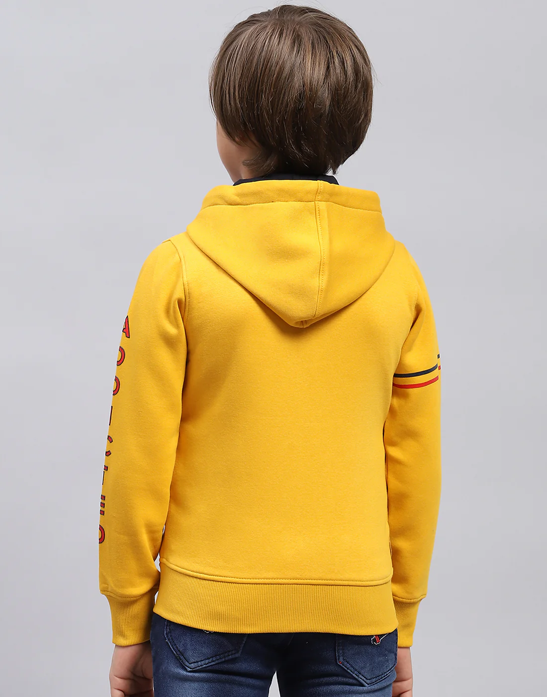 Boys Mustard Printed Hooded Full Sleeve Sweatshirt - Image 5