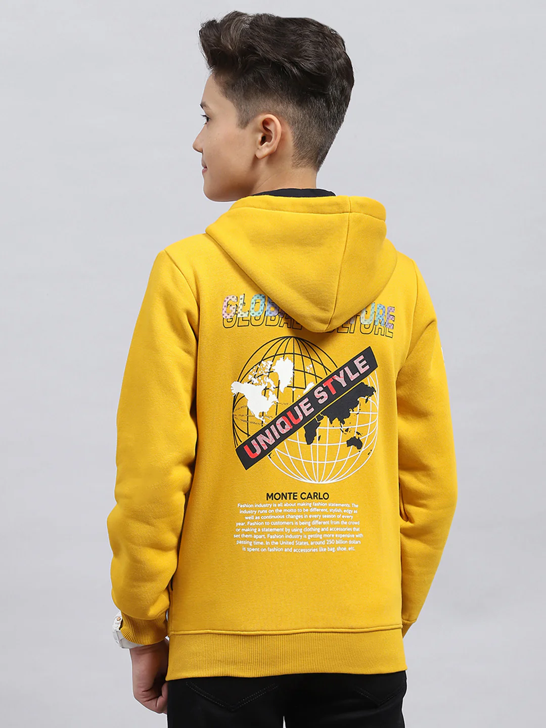 Boys Mustard Printed Hooded Full Sleeve Sweatshirt - Image 5