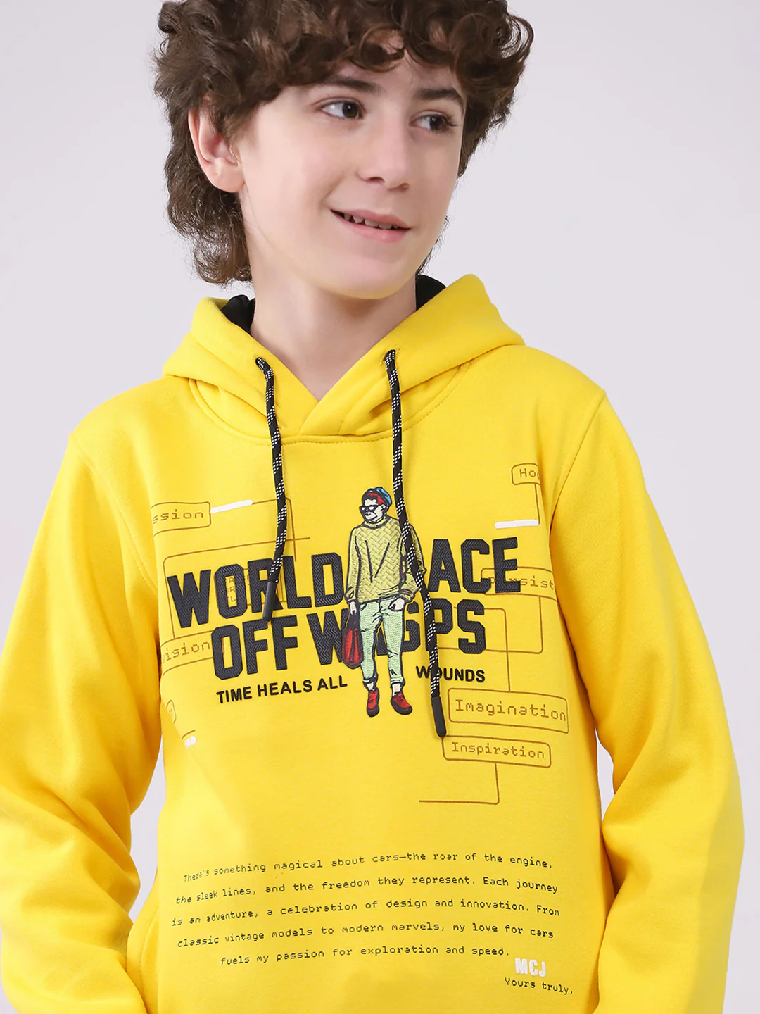 Boys Mustard Printed Hooded Full Sleeve Sweatshirt - Image 7