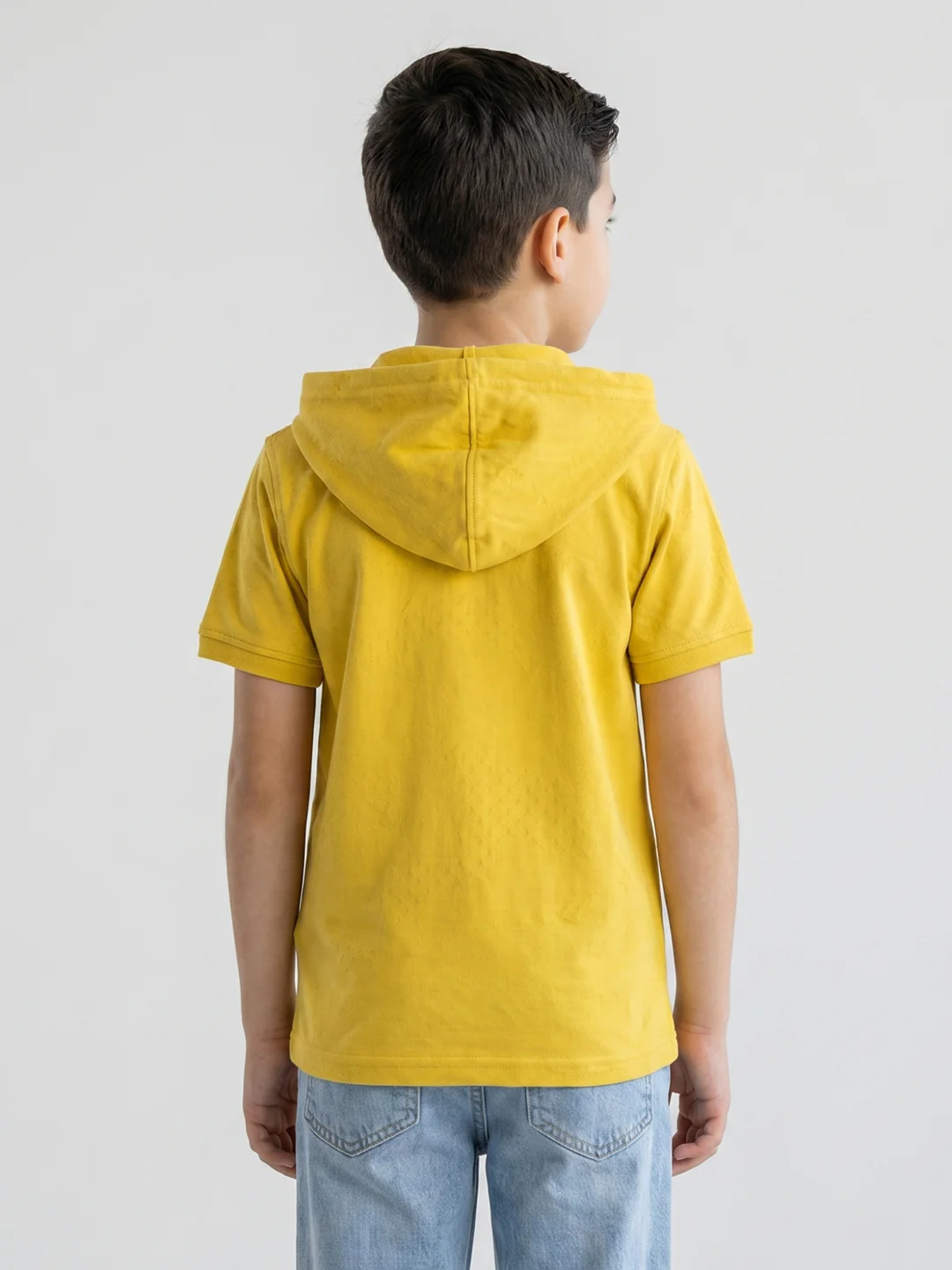 Boys Mustard Printed Hooded Half Sleeve T-Shirt - Image 4