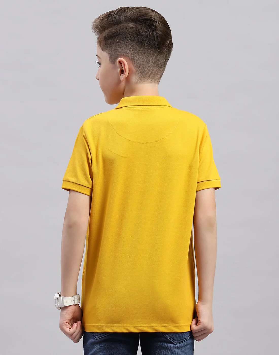 Boys Mustard Printed Polo Collar Half Sleeve T-Shirt - Image 5