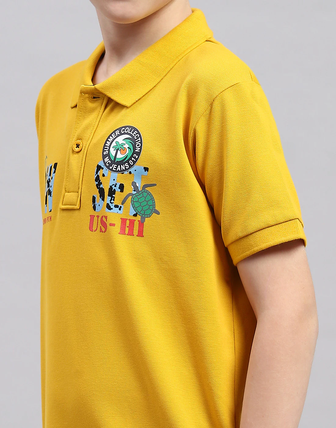 Boys Mustard Printed Polo Collar Half Sleeve T-Shirt - Image 6