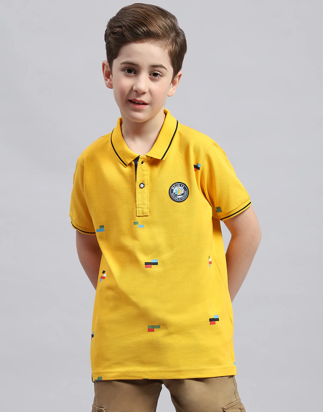 Boys Mustard Printed Polo Collar Half Sleeve T-Shirt - Image 2