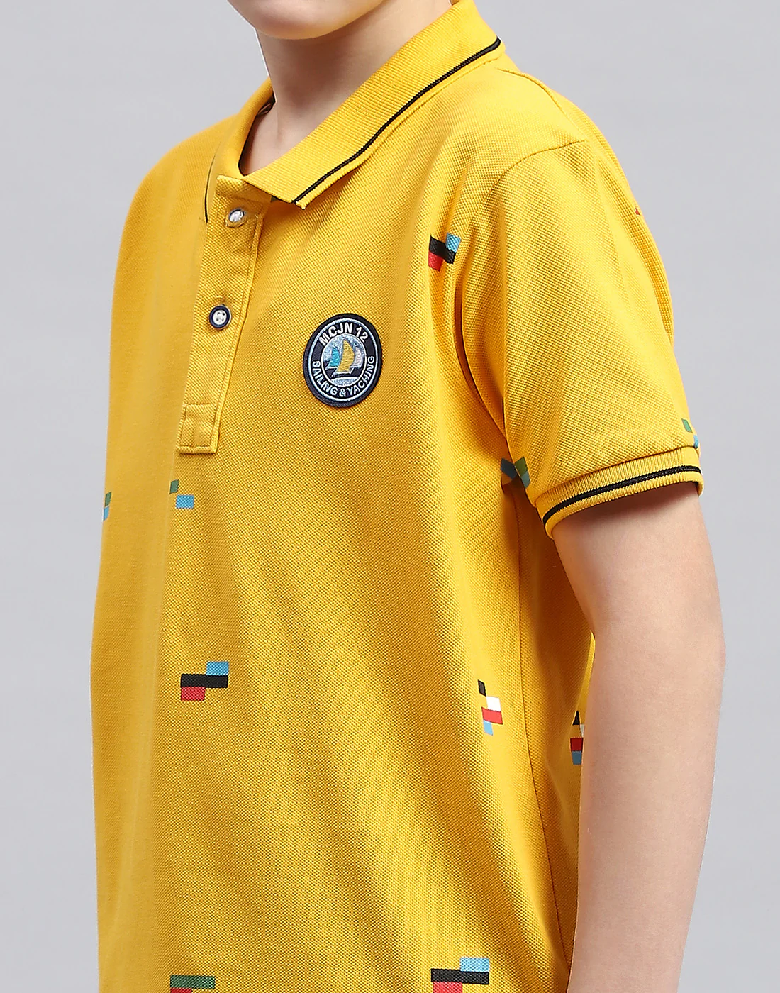 Boys Mustard Printed Polo Collar Half Sleeve T-Shirt - Image 6
