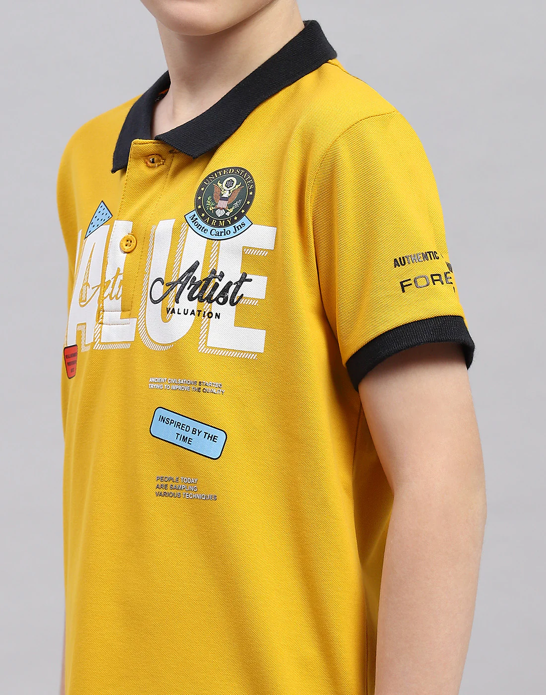 Boys Mustard Printed Polo Collar Half Sleeve T-Shirt - Image 7