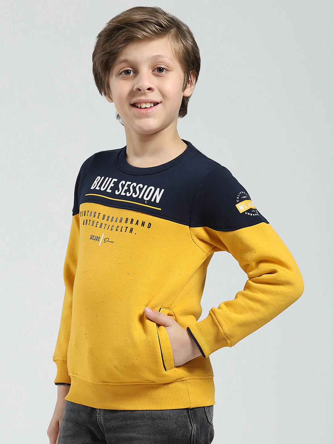 Boys Mustard Printed Round Neck Full Sleeve Sweatshirt - Image 3