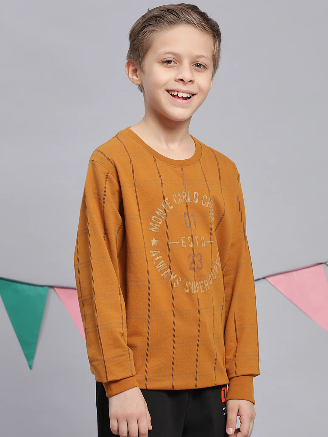 Boys Mustard Printed Round Neck Full Sleeve Sweatshirt - Image 4