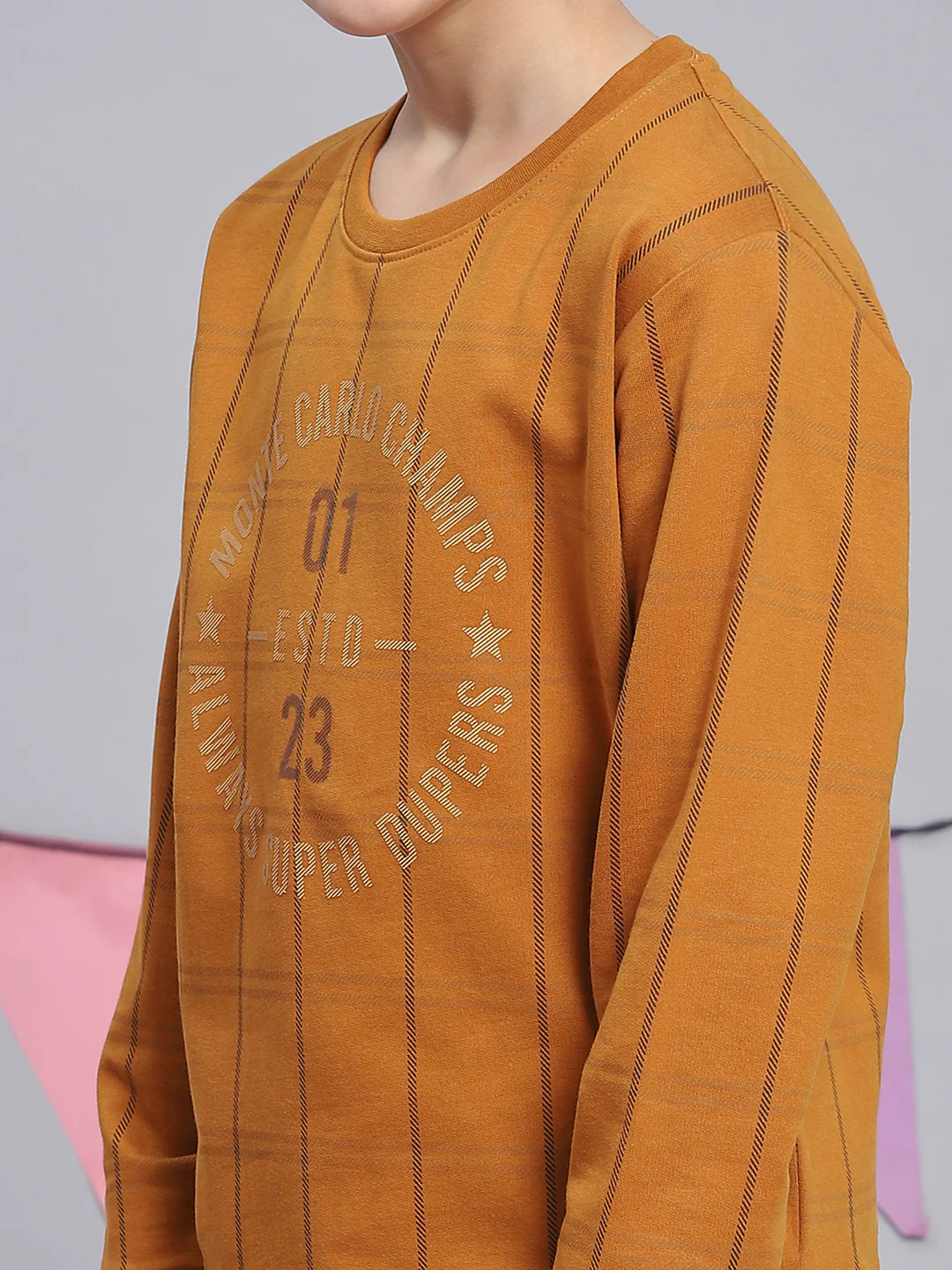 Boys Mustard Printed Round Neck Full Sleeve Sweatshirt - Image 6