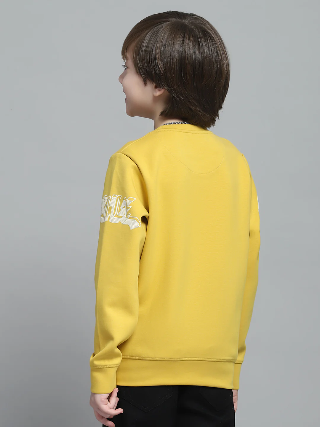 Boys Mustard Printed Round Neck Full Sleeve Sweatshirt - Image 5