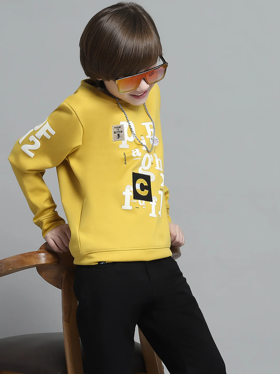 Boys Mustard Printed Round Neck Full Sleeve Sweatshirt - Image 6