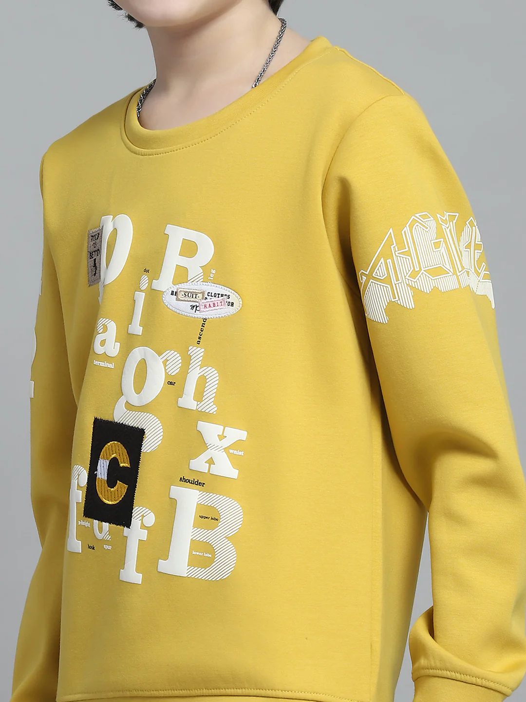 Boys Mustard Printed Round Neck Full Sleeve Sweatshirt - Image 7