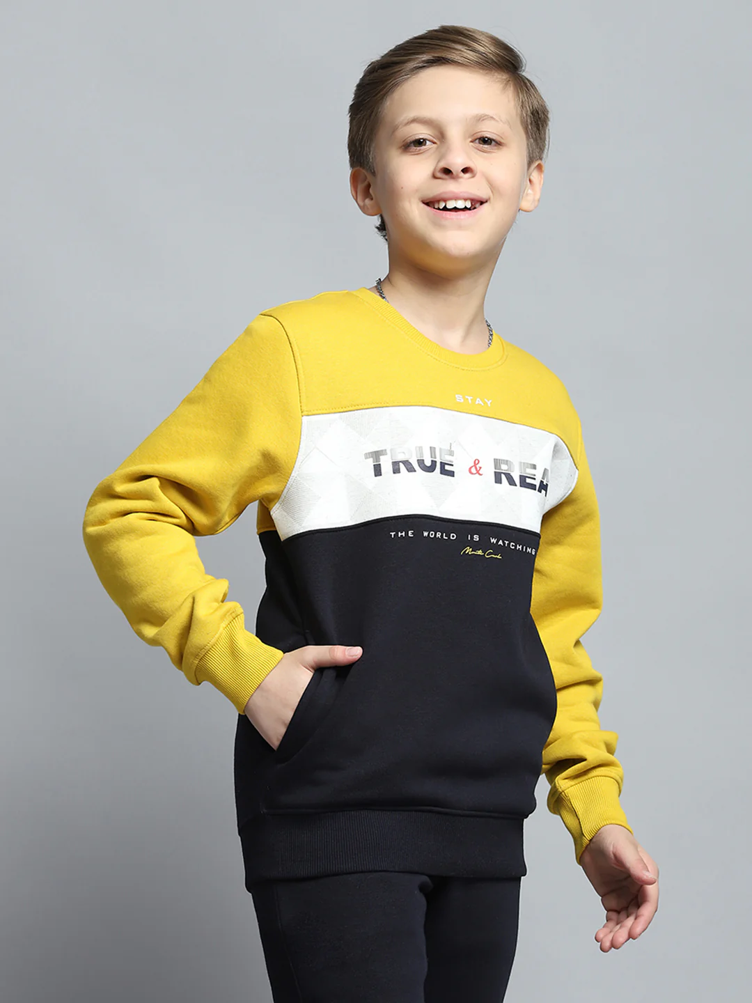Boys Mustard Printed Round Neck Full Sleeve Tracksuit - Image 4