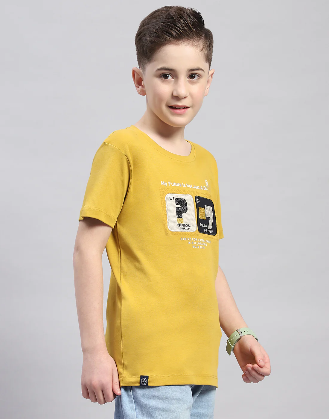 Boys Mustard Printed Round Neck Half Sleeve T-Shirt - Image 4