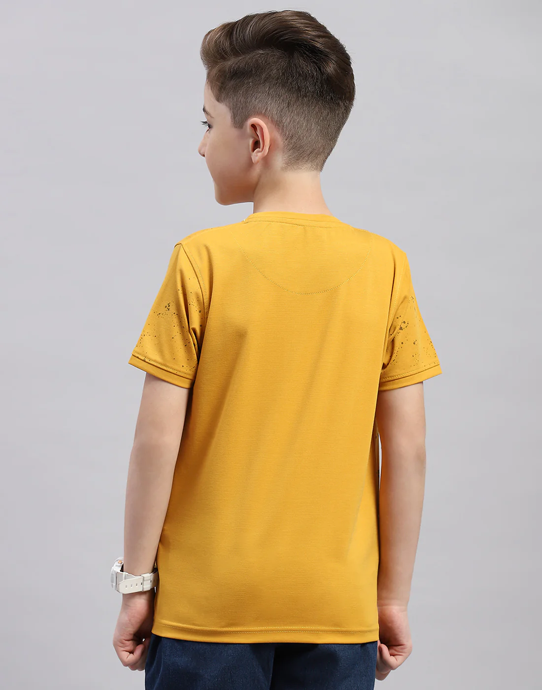 Boys Mustard Printed Round Neck Half Sleeve T-Shirt - Image 5
