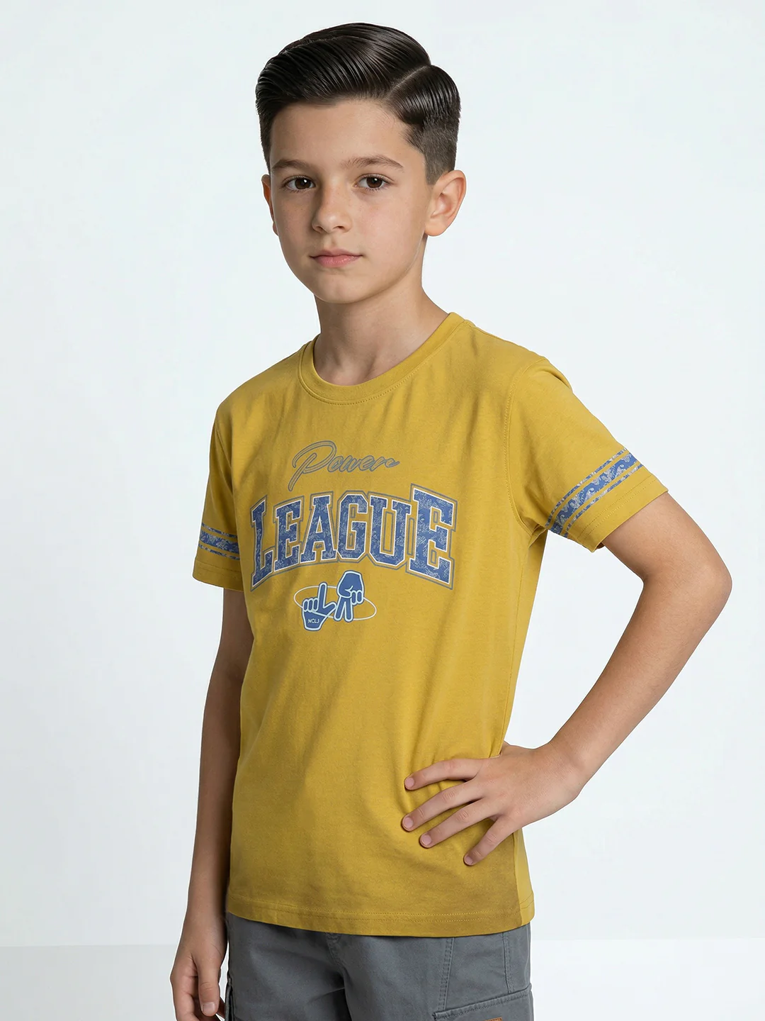 Boys Mustard Printed Round Neck Half Sleeve T-Shirt - Image 3