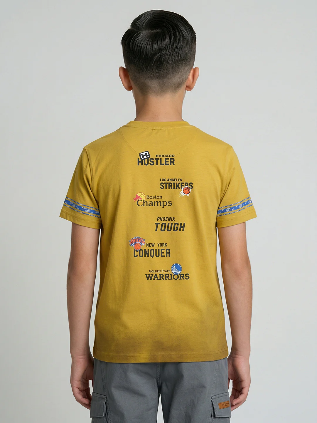 Boys Mustard Printed Round Neck Half Sleeve T-Shirt - Image 4