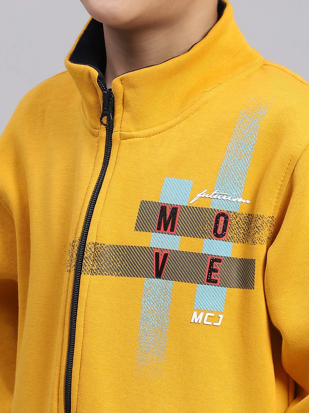 Boys Mustard Printed Stand Collar Full Sleeve Sweatshirt - Image 6