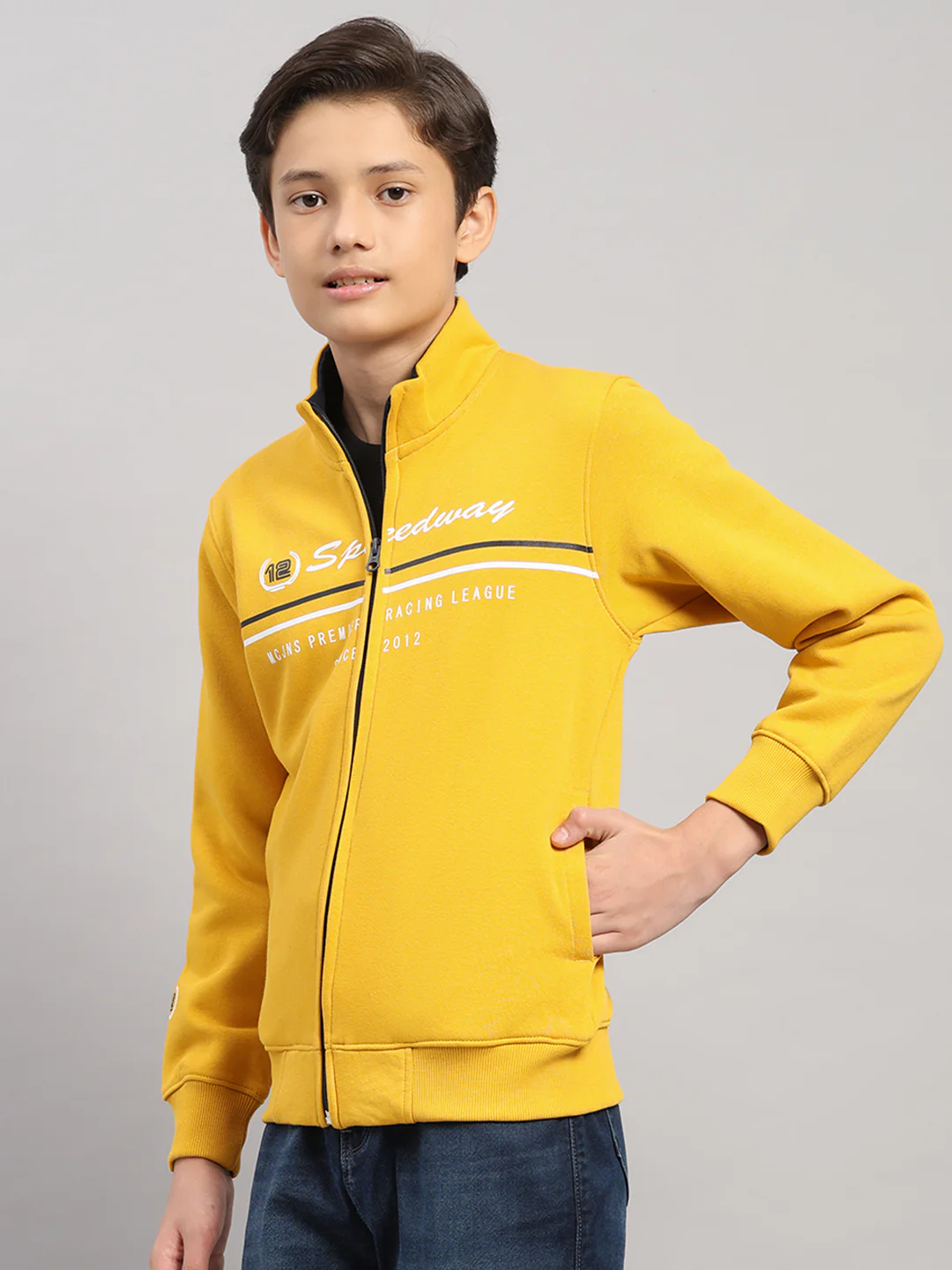 Boys Mustard Printed Turtle Neck Full Sleeve Sweatshirt - Image 3