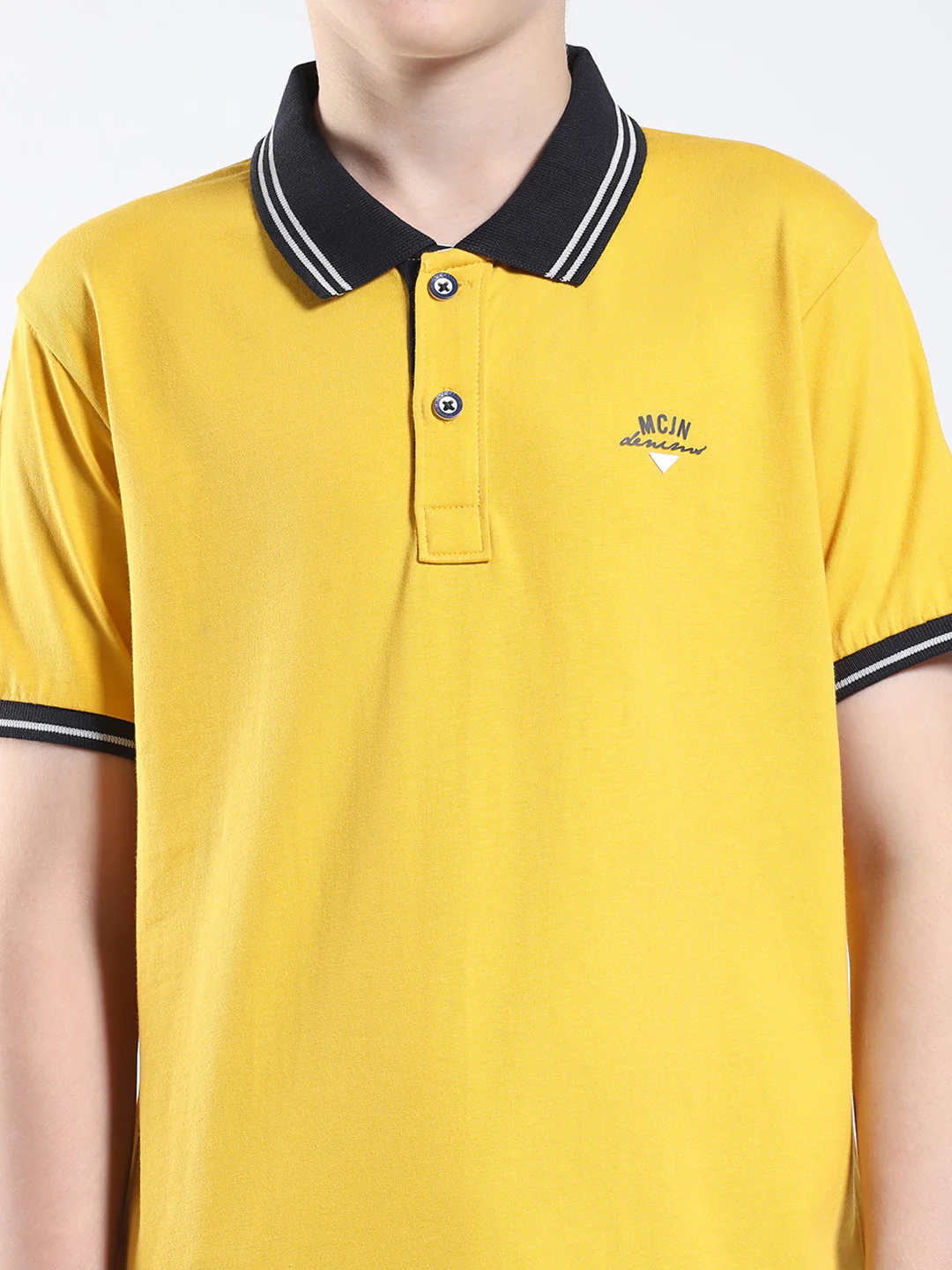 Boys Mustard Solid Collar Half Sleeve T-Shirt - Image 6