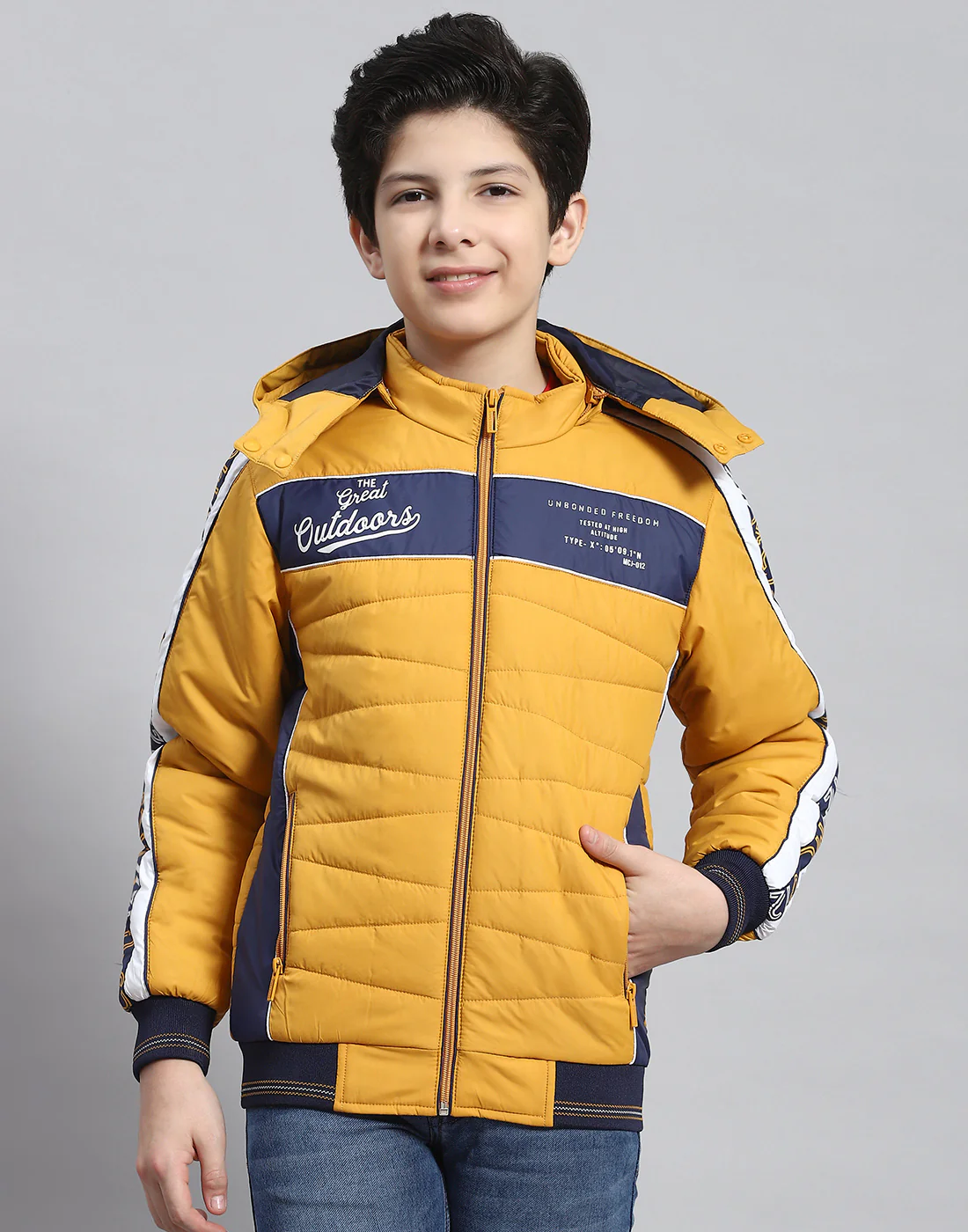 Boys Mustard Solid Hooded Full Sleeve Boys Jacket - Image 2