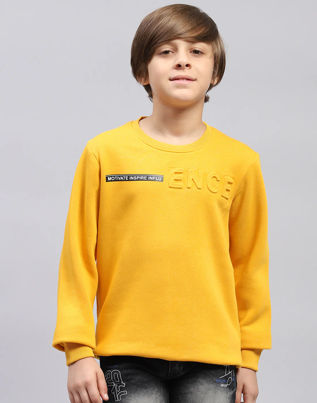 Boys Mustard Solid Round Neck Full Sleeve Sweatshirt - Image 2