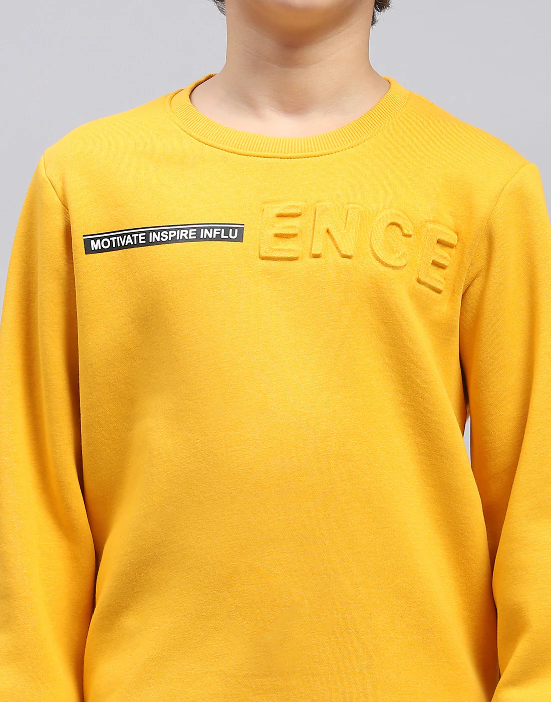 Boys Mustard Solid Round Neck Full Sleeve Sweatshirt - Image 6