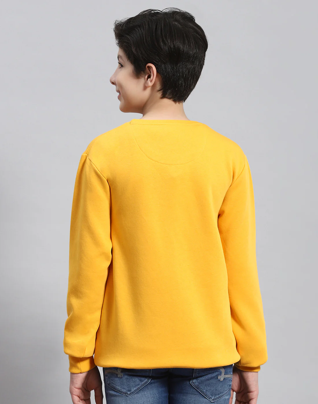 Boys Mustard Solid Round Neck Full Sleeve Sweatshirt - Image 5