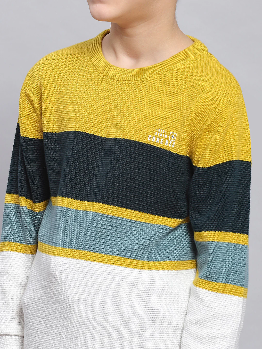 Boys Mustard Stripe Round Neck Full Sleeve Sweater - Image 6