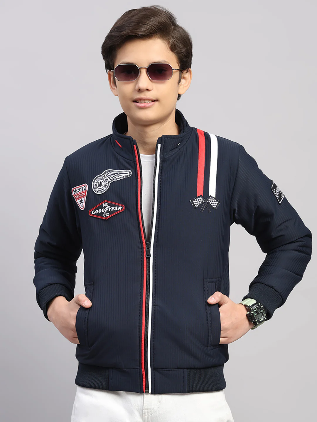 Boys Navy Blue Embroidered Collar Full Sleeve Jacket - Image 6