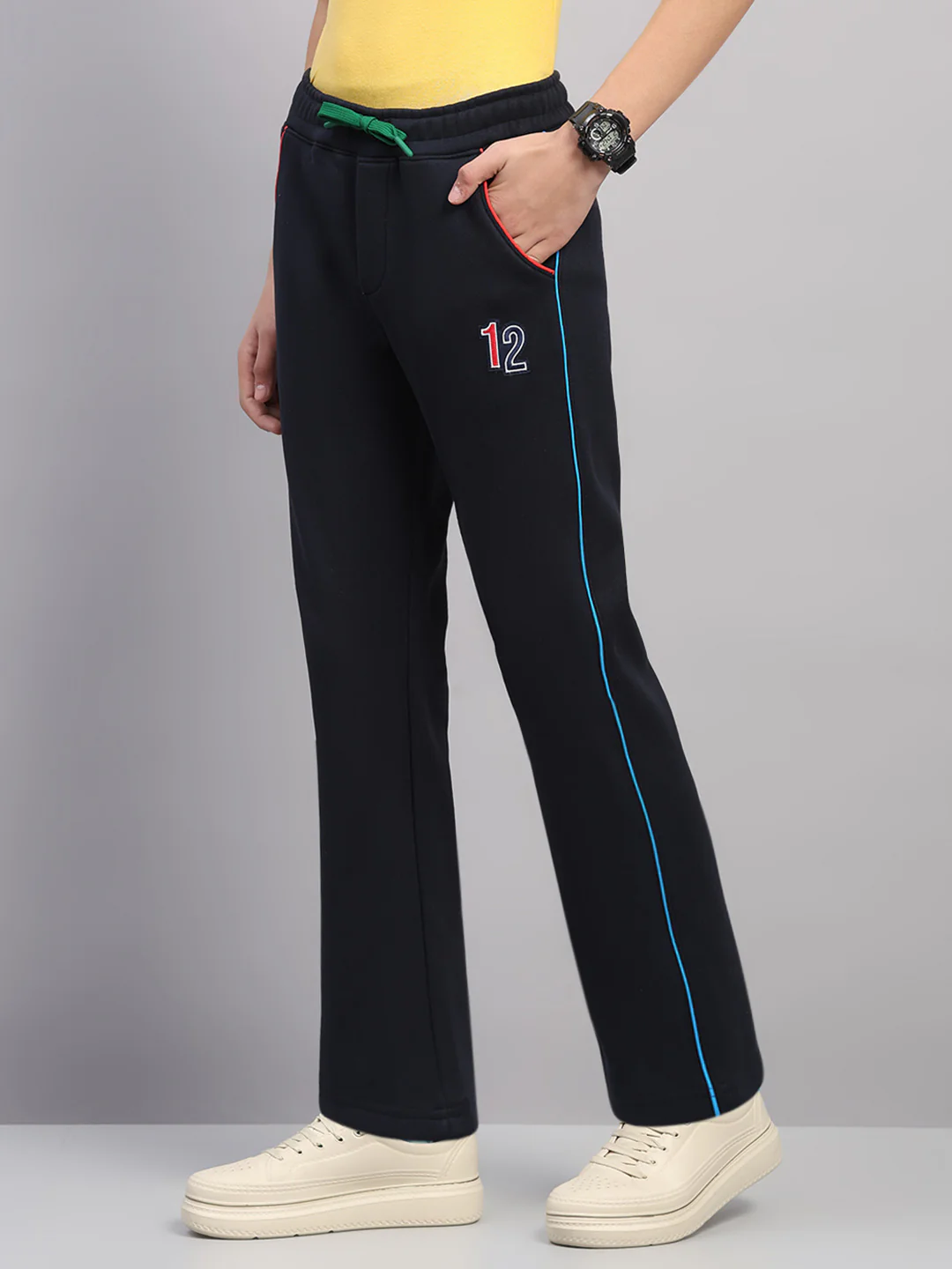 Boys Navy Blue Embroidered Collar Full Sleeve Winter Tracksuit - Image 7