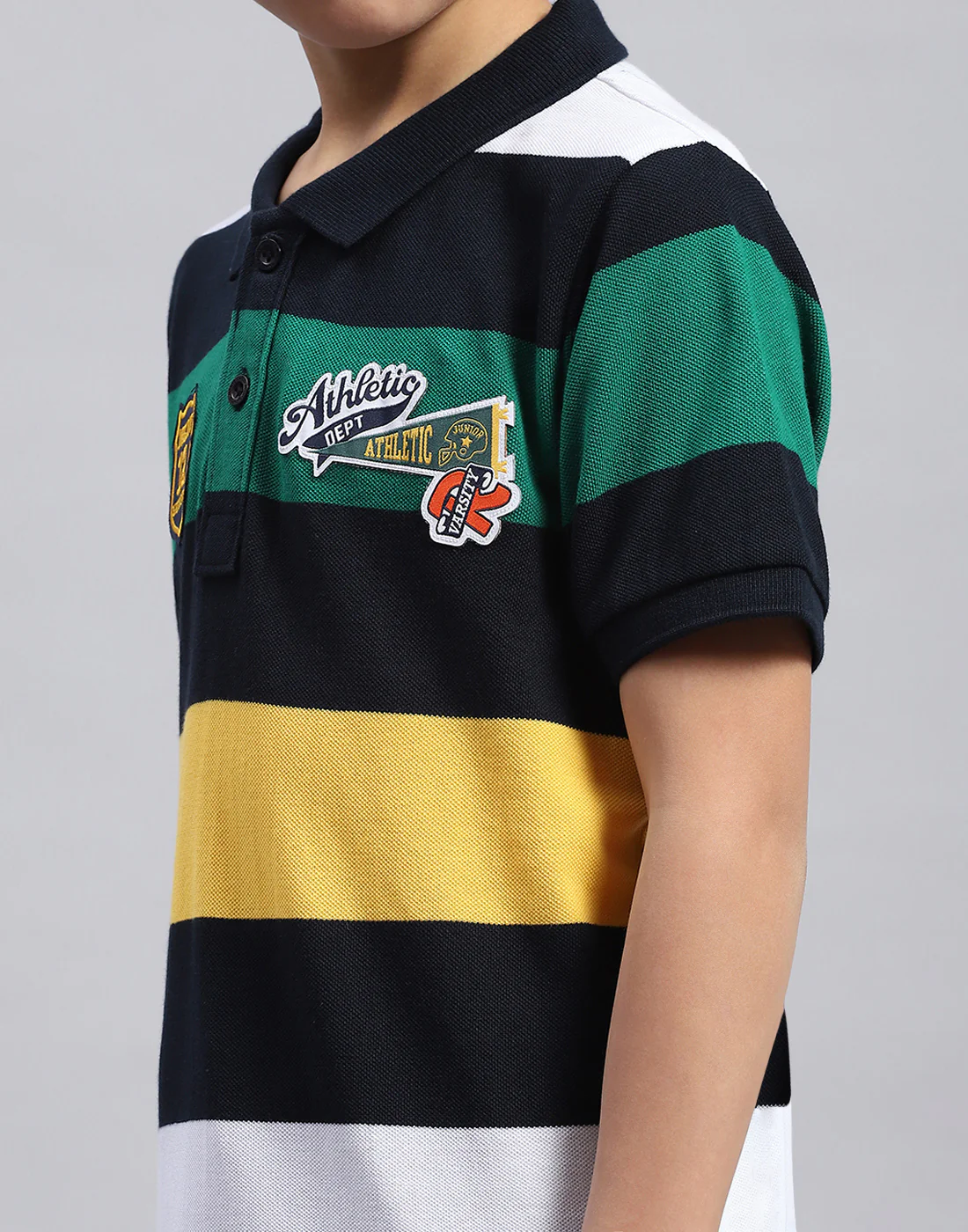 Boys Navy Blue & Green Printed Collar Half Sleeve T-Shirt - Image 6