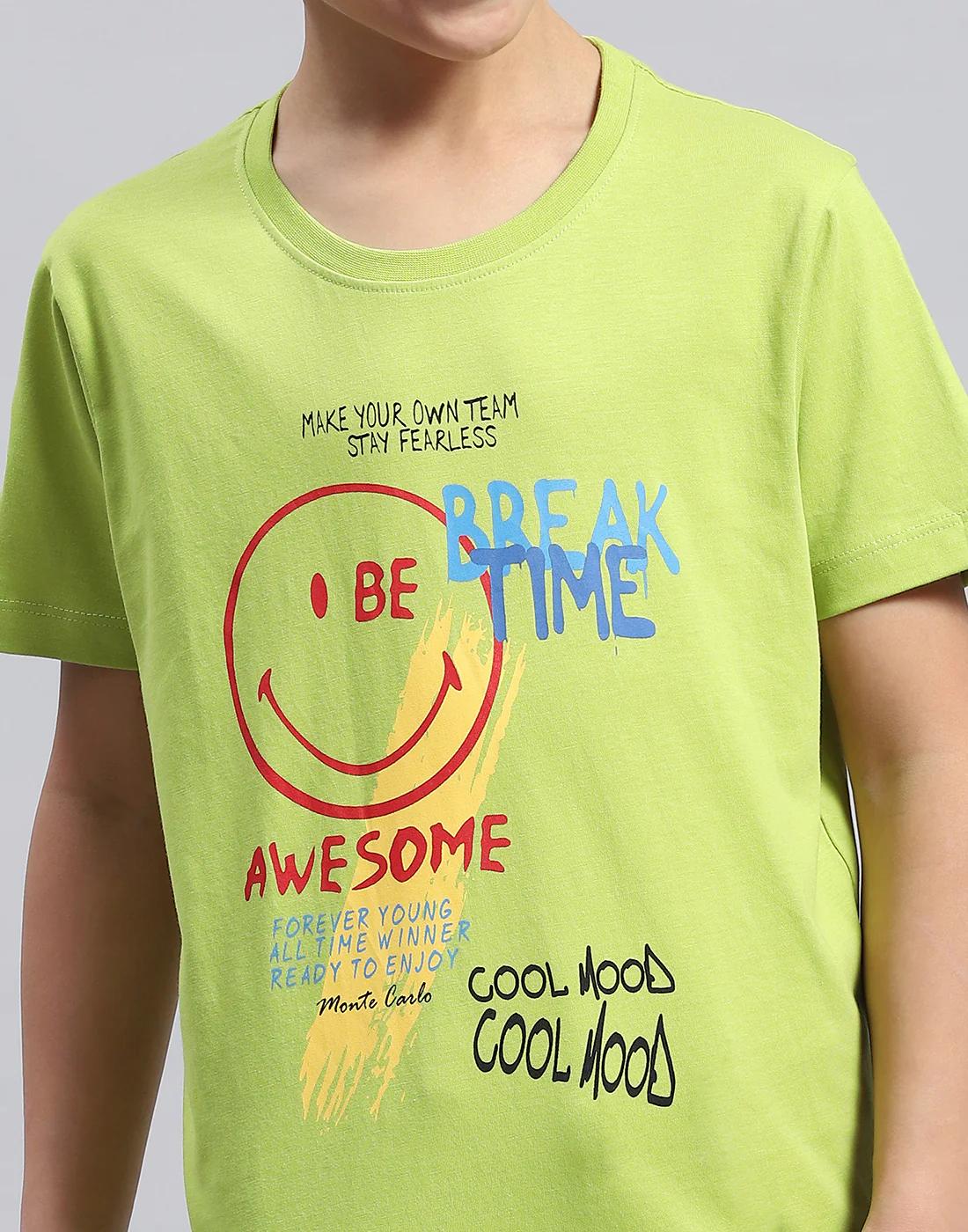 Boys Navy Blue & Green Printed Round Neck Half Sleeve T-Shirt - Image 11