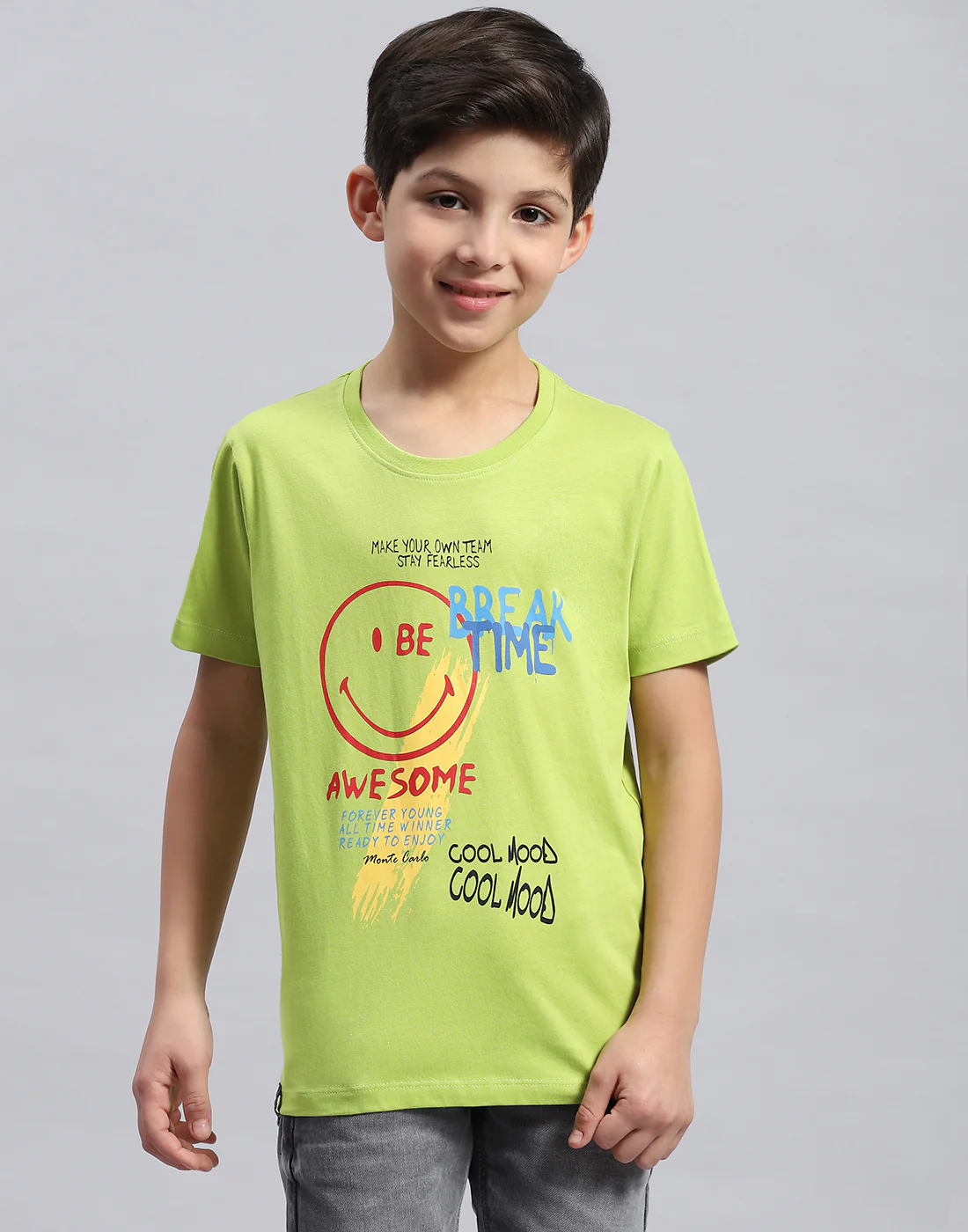 Boys Navy Blue & Green Printed Round Neck Half Sleeve T-Shirt - Image 8