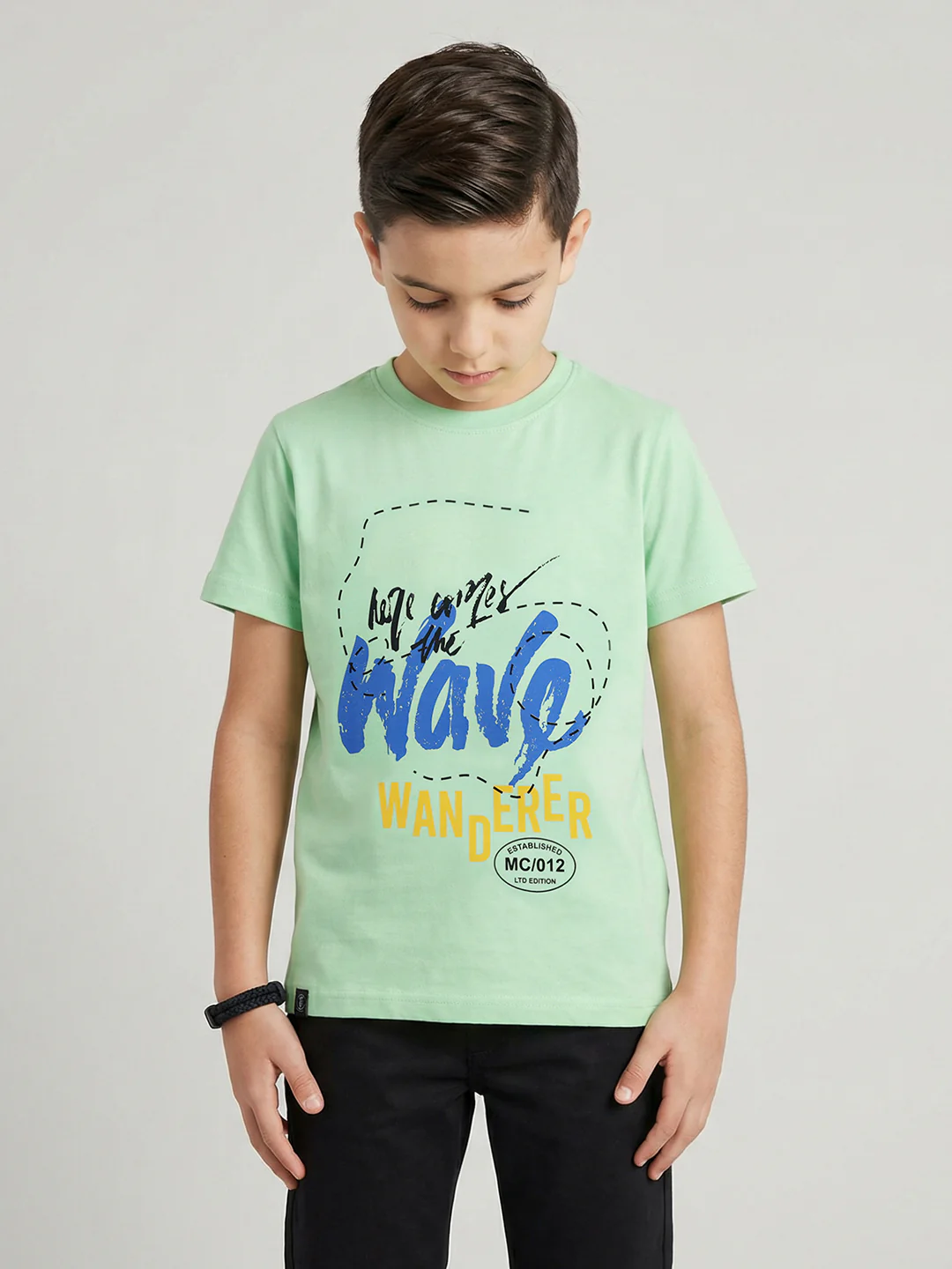 Boys Navy Blue & Green Printed Round Neck Half Sleeve T-Shirt (Pack of 2) - Image 3