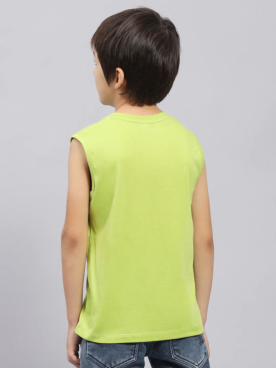 Boys Navy Blue & Green Printed Round Neck Sleeveless T-Shirt (Pack of 2) - Image 8