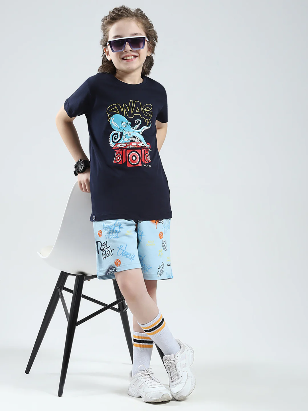 Boys Navy Blue & Green Printed Round Neck Half Sleeve T-Shirt (Pack of 2) - Image 2