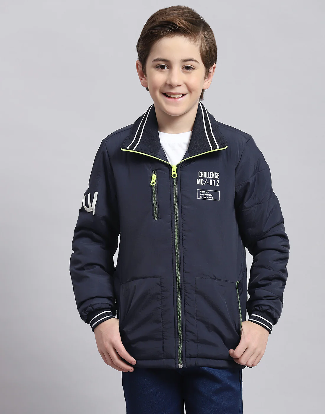 Boys Navy Blue Printed Collar Full Sleeve Boys Jacket - Image 2