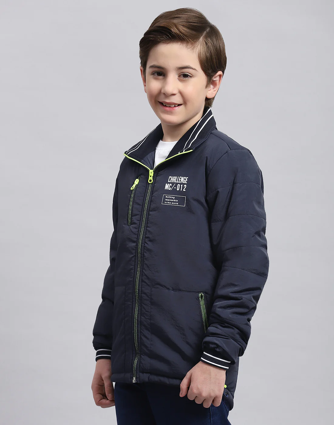 Boys Navy Blue Printed Collar Full Sleeve Boys Jacket - Image 3