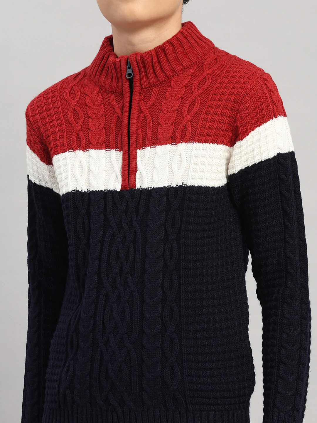 Boys Navy Blue Printed Collar Full Sleeve Pullover - Image 6