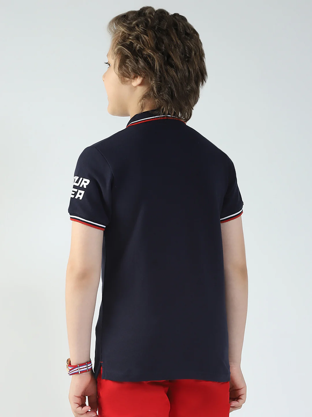 Boys Navy Blue Printed Collar Half Sleeve T-Shirt - Image 5