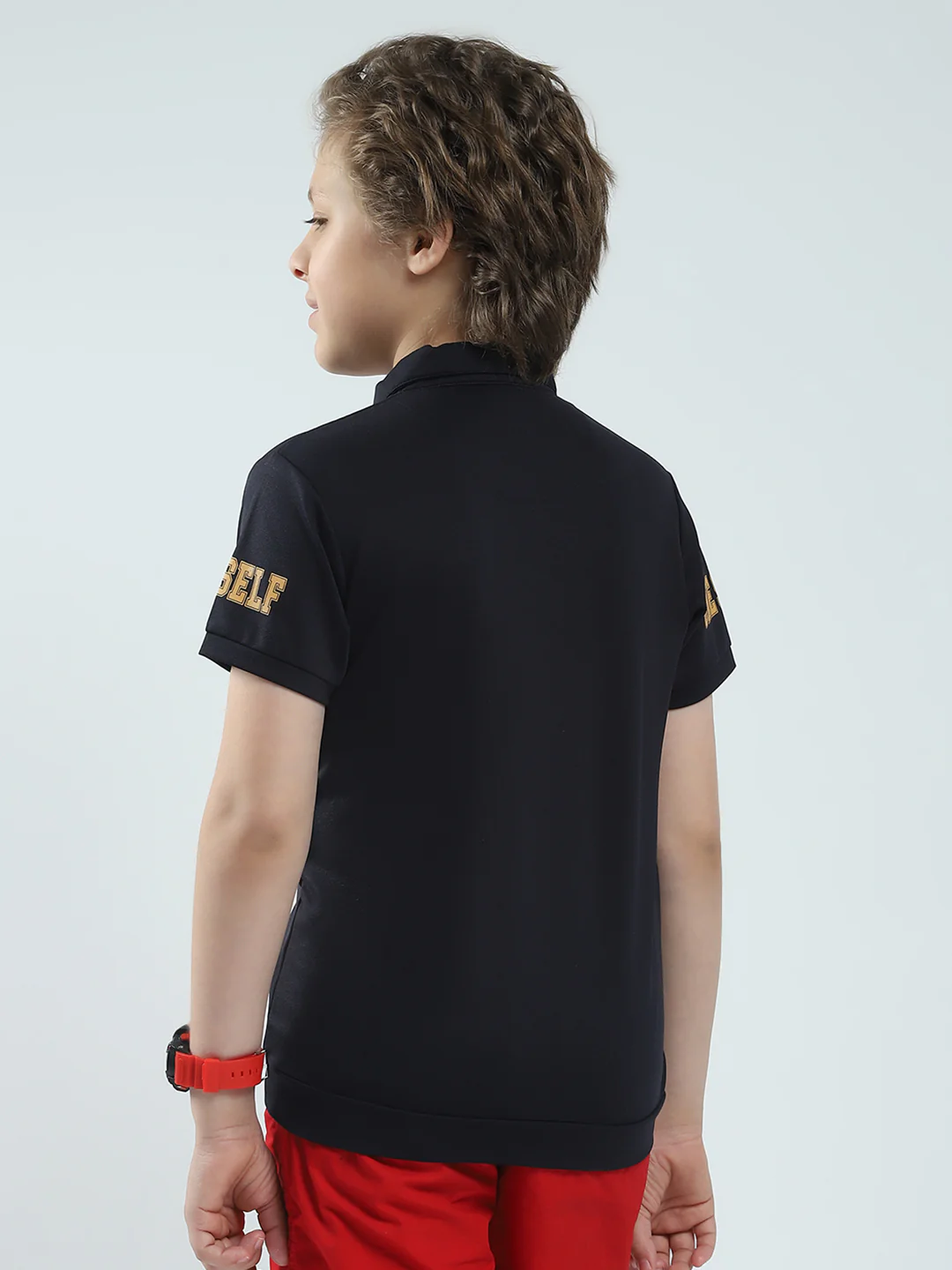 Boys Navy Blue Printed Collar Half Sleeve T-Shirt - Image 5